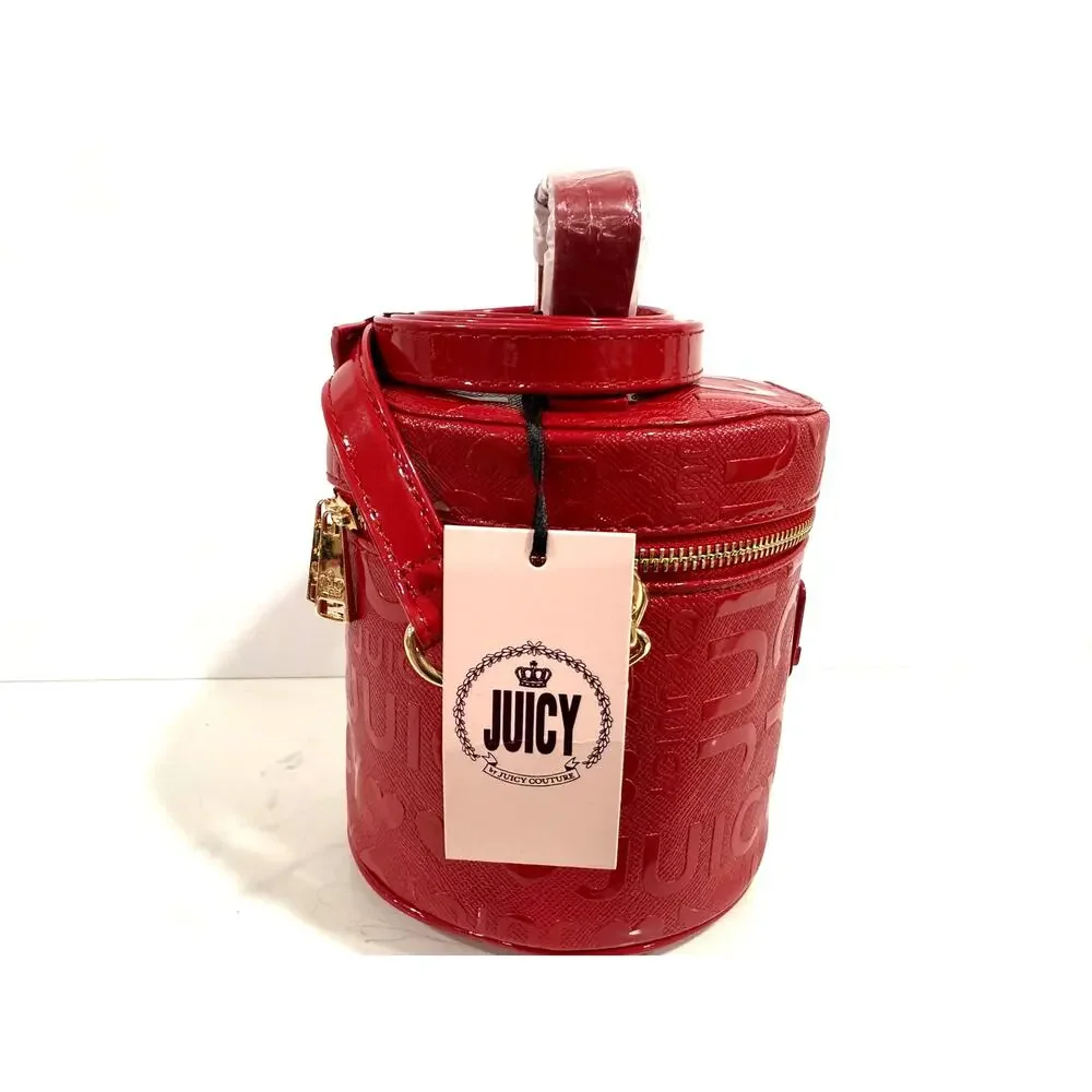 Juicy Couture Y2K Red Embossed Jet Set Train Case Bucket Crossbody Bag NWT Glam